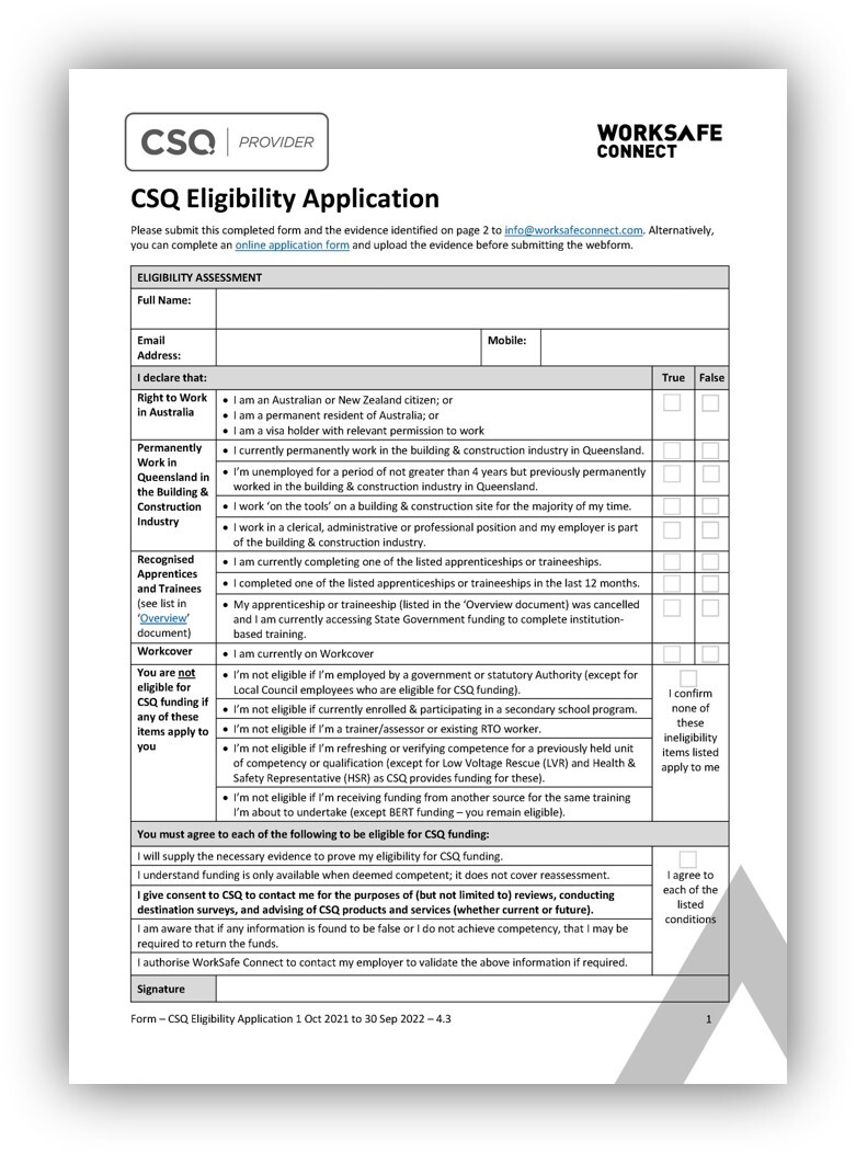 CSQ Eligibility Form