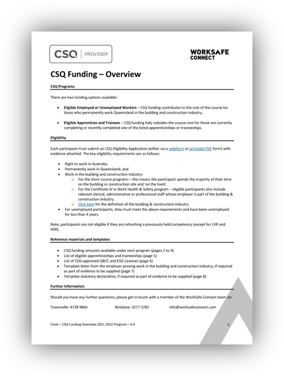 CSQ Overview WorkSafe Connect